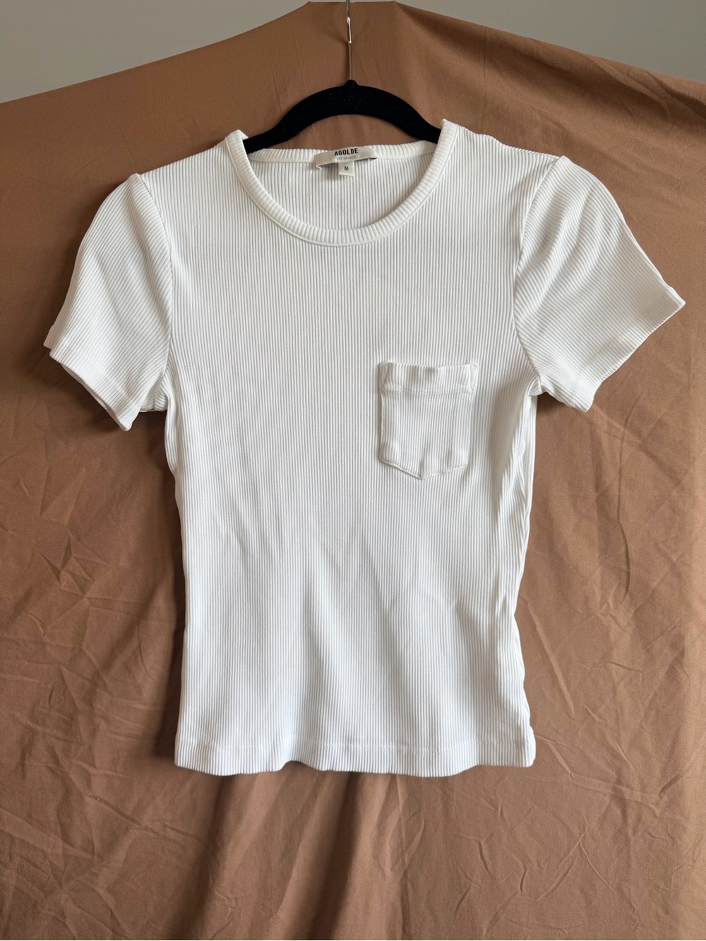 AGOLDE Arlo Rib Pocket Tee White Fitted Ribbed Baby Tee Size M
